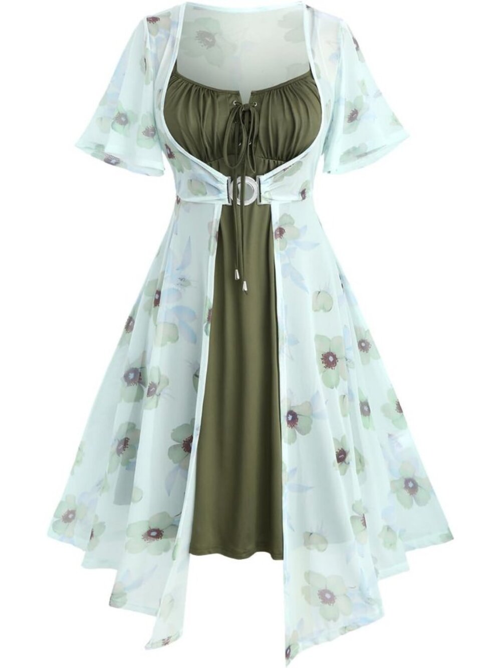 Plus Size Floral Cottagecore 2PC Sundress for Women - Summer Fashion Outfit